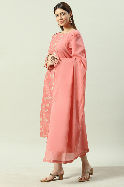 Sage Green Printed Straight Kurta Regular Pants Suit Set image number 5