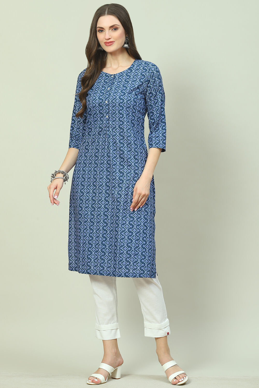 Green Cotton A-Line Kurta image number 0