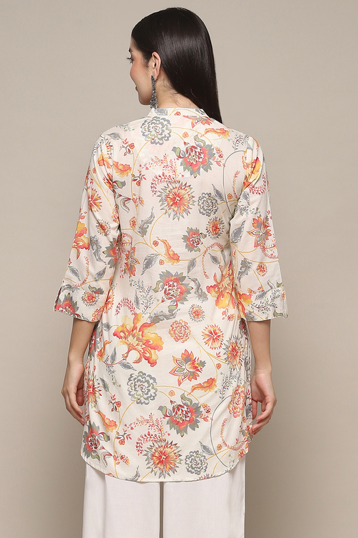 Off White Cotton Printed Short Kurta image number 3