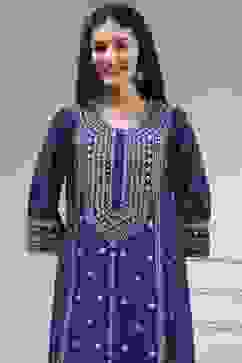 Blue Dyed Printed Straight Suit Set image number 1