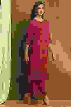 Fuchsia Cotton Printed A-Line Kurta Set image number 5
