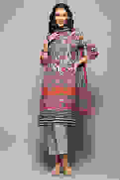 Beige Crepe Floral Printed Straight Suit Set image number 8