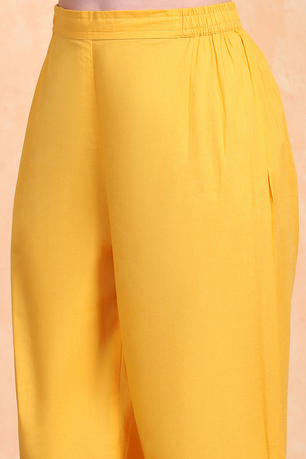 Yellow Cotton Embroidered Straight Kurta Set image number 2
