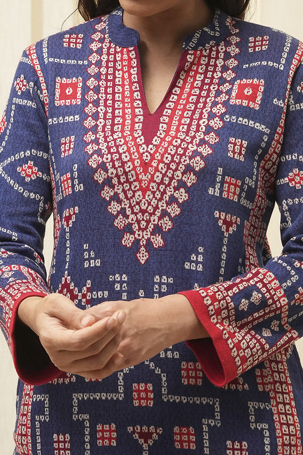 Royal Blue Acrylic Straight Kurta image number 1