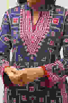 Royal Blue Acrylic Straight Kurta image number 1