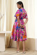 Pink Cotton Printed Flared Dress image number 3