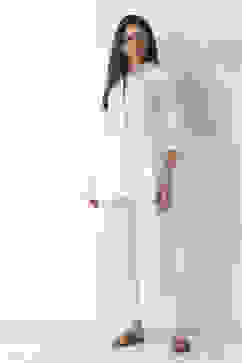 Off White Viscose Lycra Relaxed Palazzos image number 0