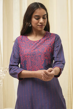 Purple Cotton Straight Printed Kurta image number 1