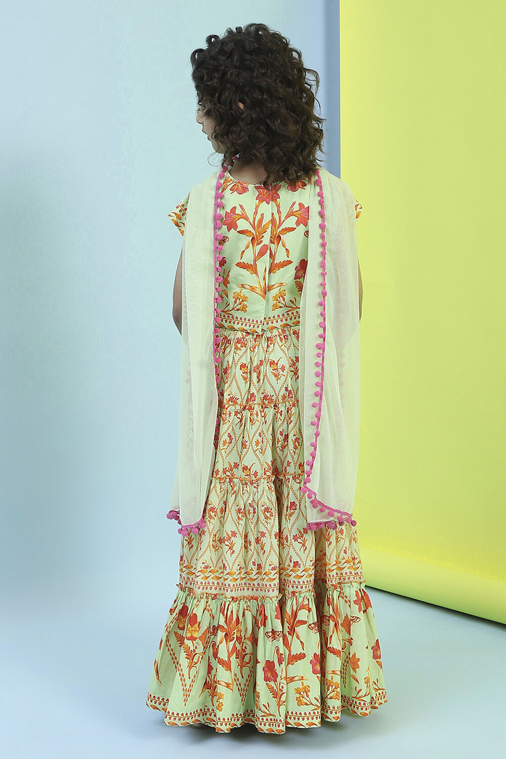 Lime Green Cotton Printed Lehenga Set image number 5