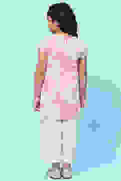 Pink White Cotton Floral Printed Kurta and Palazzo image number 4