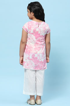 Pink White Cotton Floral Printed Kurta and Palazzo image number 4