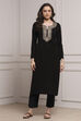 Black Acrylic Straight Dyed Kurta image number 5