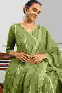 Mehndi Green Chanderi Embroidered Kalidar Suit Set image number 5