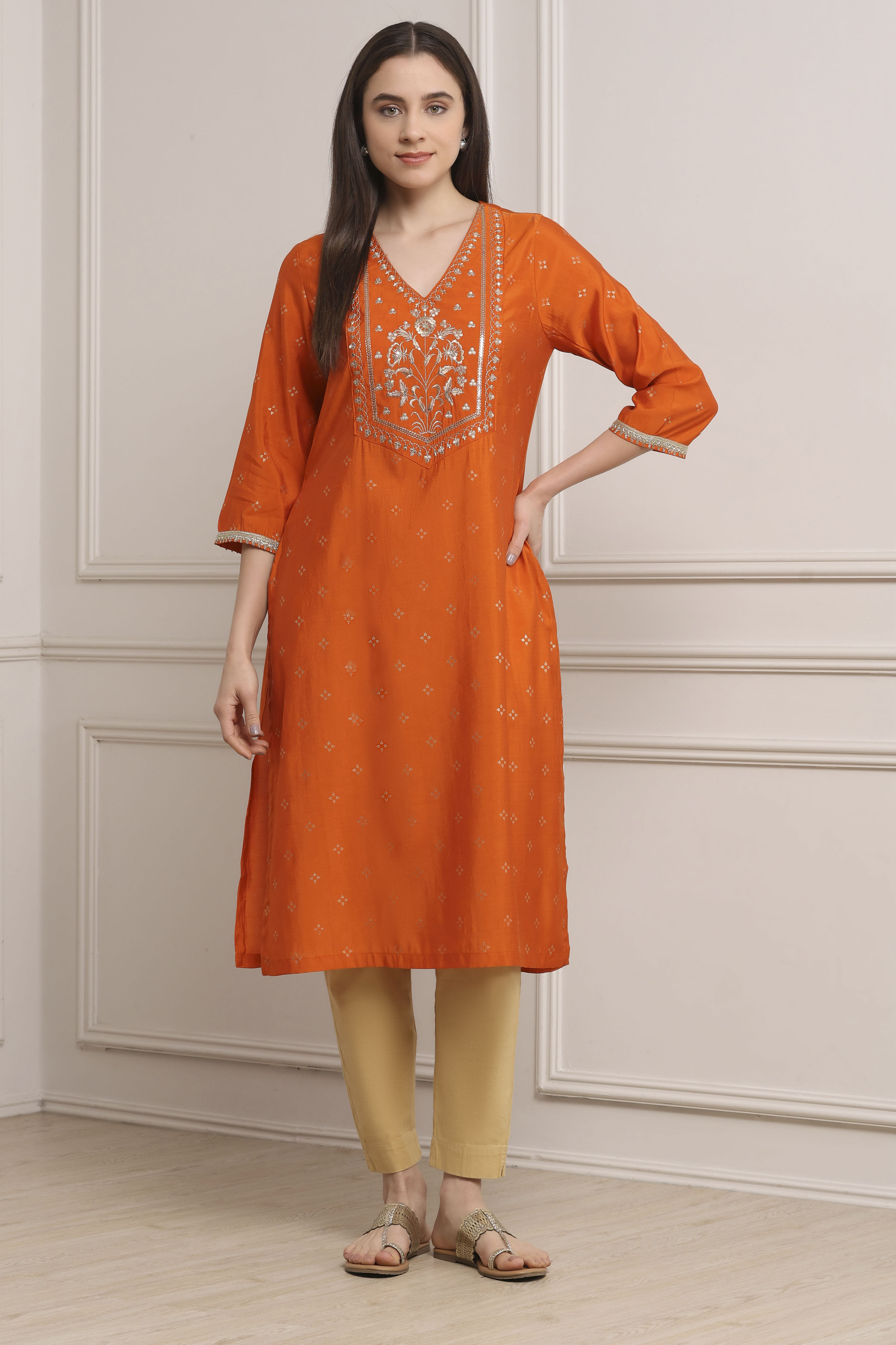 Orange Viscose Rayon Straight Kurta image number 5
