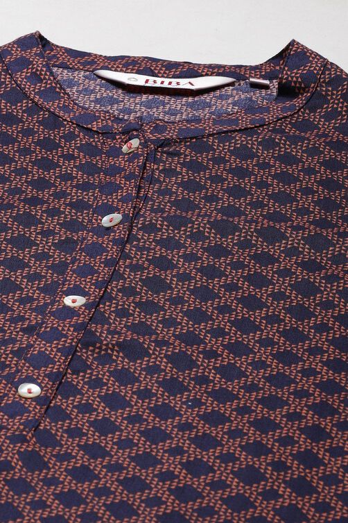 Blue Rayon A-Line Printed Kurta image number 1
