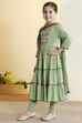 Green Solid Tiered Cotton Kurta Set image number 3