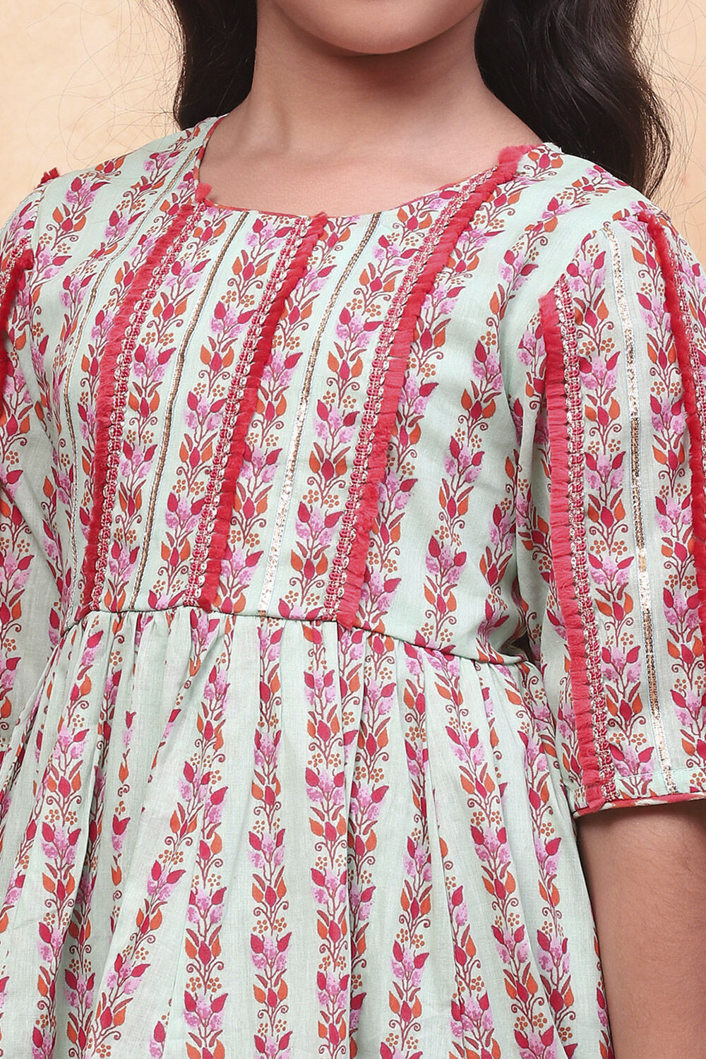 Aqua and Coral Pure Cotton Printed Peplum Suit Set image number 1