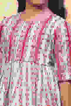 Aqua and Coral Pure Cotton Printed Peplum Suit Set image number 1