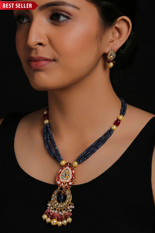 Maroon Kundan Necklace Set image number 0