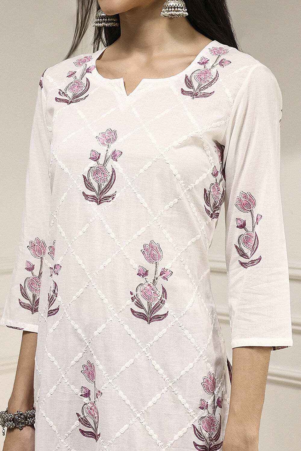 Purple Cotton Hand Block Print Unstitched Suit Set image number 2