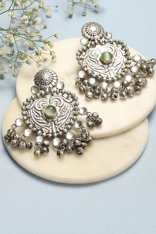 Oxidised Green Brass Earrings image number 0