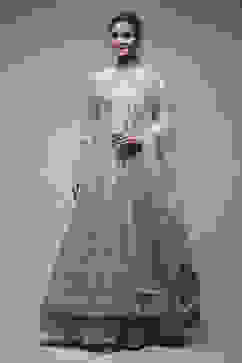 Mint Nylon Anarkali Lehenga Set image number 1