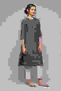 Indigo Poly Viscose Straight Printed Kurta image number 3