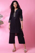 Black Cotton Flax Straight Kurta Pants Set