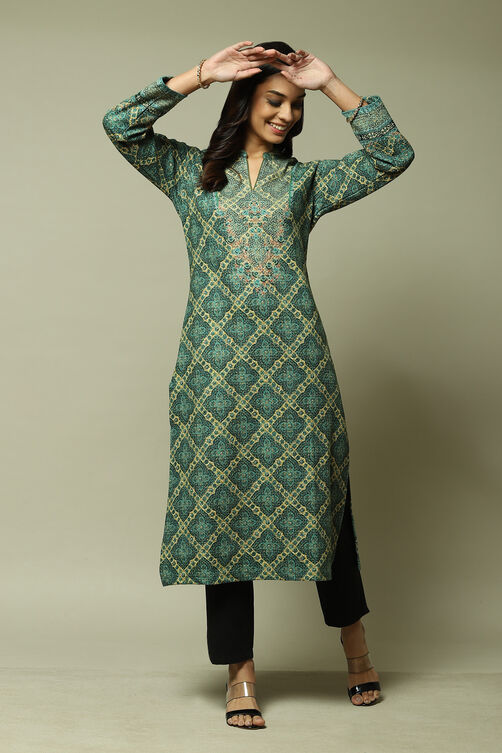 Orange Acrylic Straight Printed Kurta image number 5