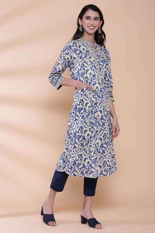 Black Cotton A-Line Printed Kurta image number 4