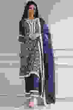 Blue Chanderi Embroidered Straight Suit Set image number 0