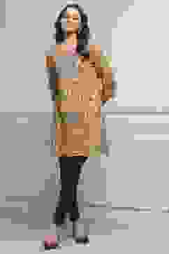 Mustard Yellow Blended Printed Kurta image number 0