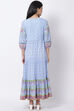 Cyan Blue Cotton Tiered Printed Dress image number 1
