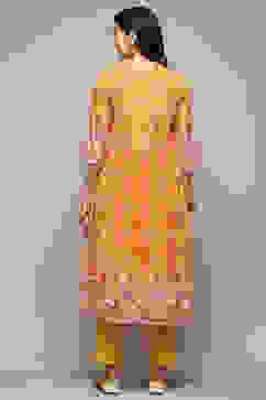 Yellow Cambric Flared Kurta Pant Suit Set image number 4