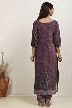 Purple Velvet Digital Print Unstitched Suit Set image number 5