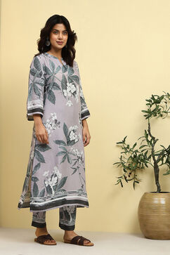 Grey Floral Printed Shantoon Kurta Pants Set image number 5