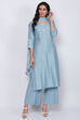 Ice Blue Cotton Silk Chikankari Kurta Palazzo Suit Set image number 0