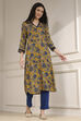 Mustard Yellow Printed Straight Kurta image number 4