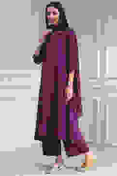 Purple Polyseter Blend Straight Printed Fusion Set image number 3