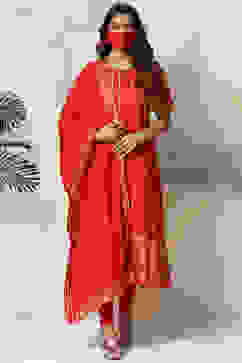 Red Cotton Solid Anarkali Suit Set image number 7