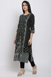 Black Cotton Flax Starlight Printed Kurta image number 2
