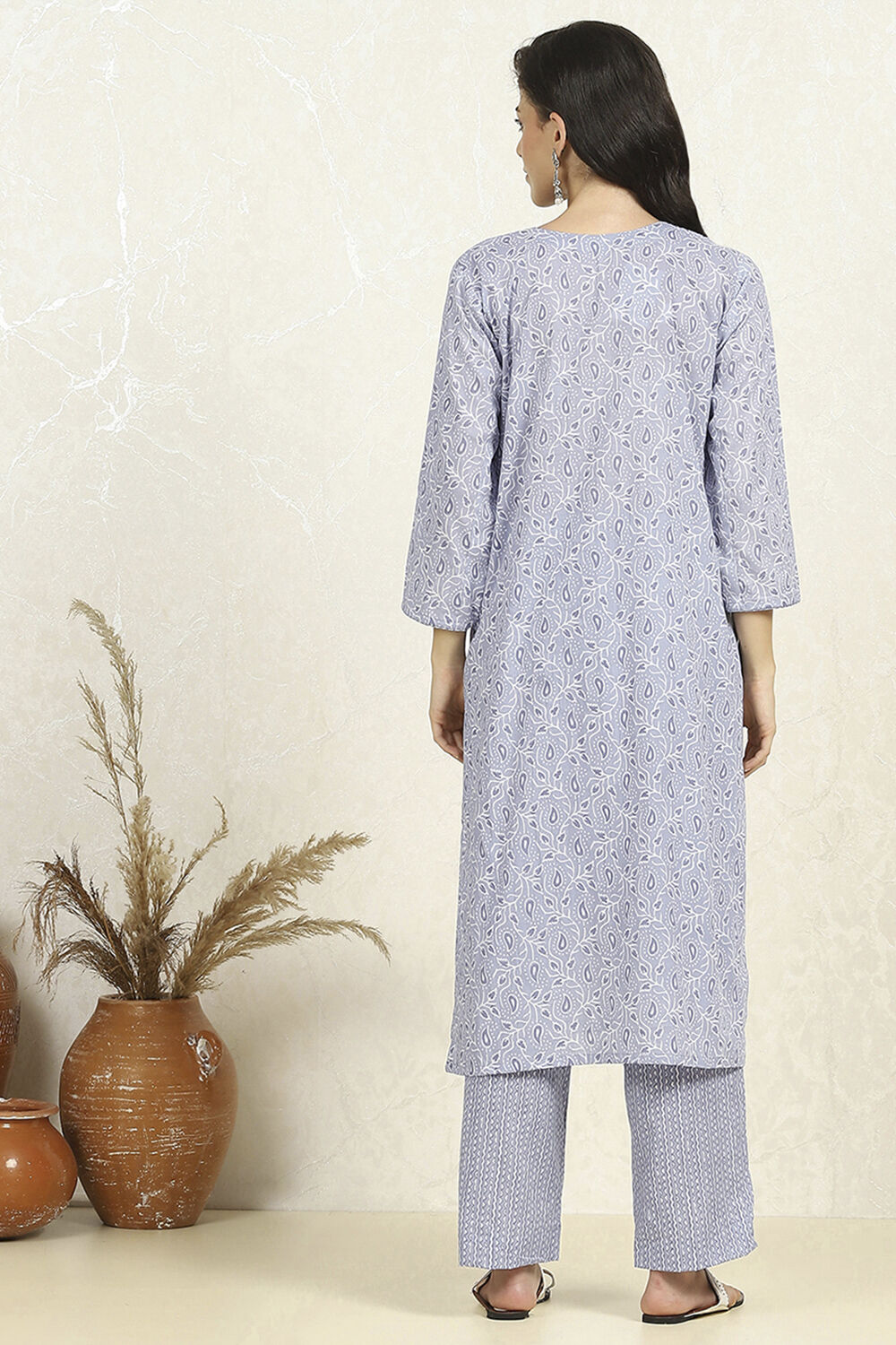 Light Blue Cotton Printed Unstitched Suit Set image number 5