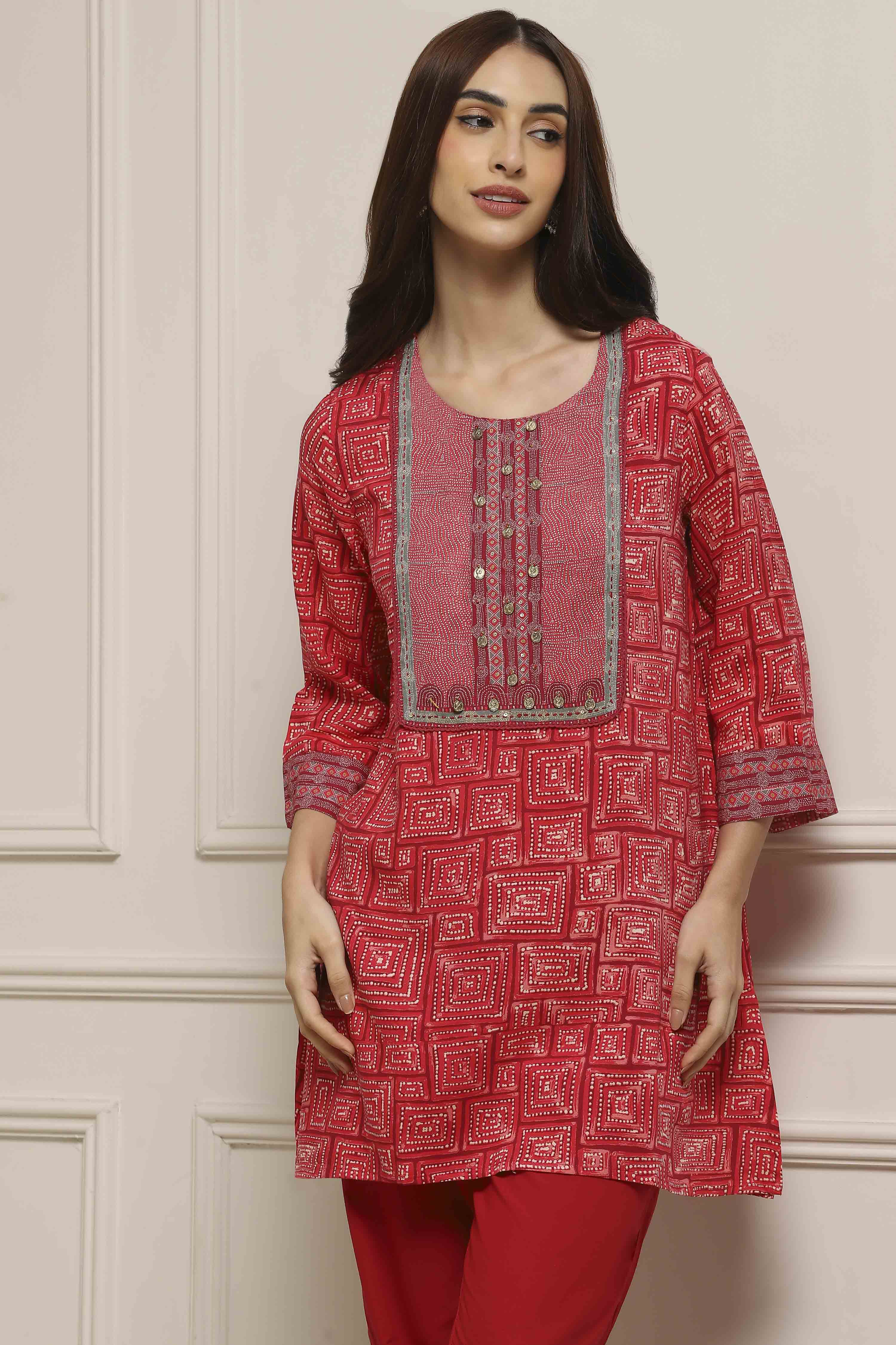 Coral Rayon Printed Kurti image number 0