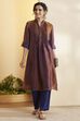 Purple Poly Satin Yarndyed Straight Kurta Set