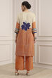 Orange Viscose Rayon Straight Printed Fusion Set image number 4