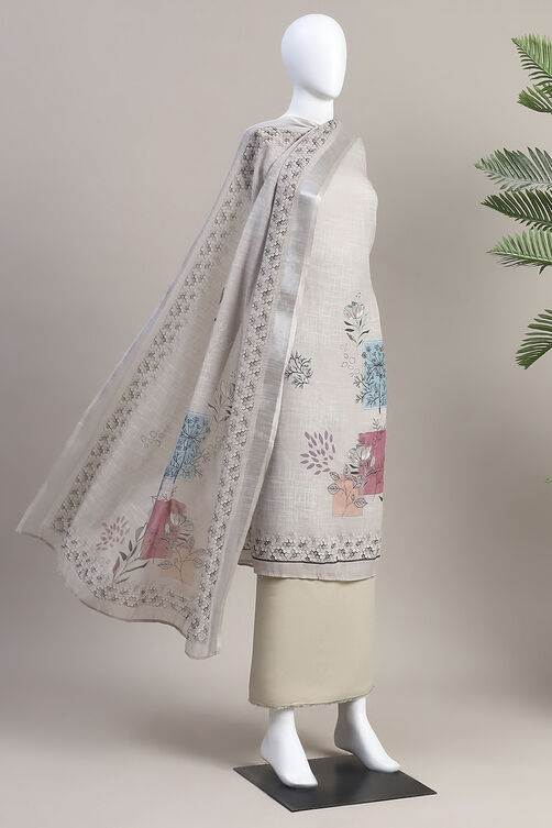 Wine Linen Blend Machine Embroidered Unstitched Suit Set image number 4