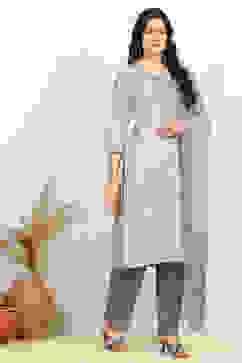 Gray Cotton Unstitched Suit Set image number 6