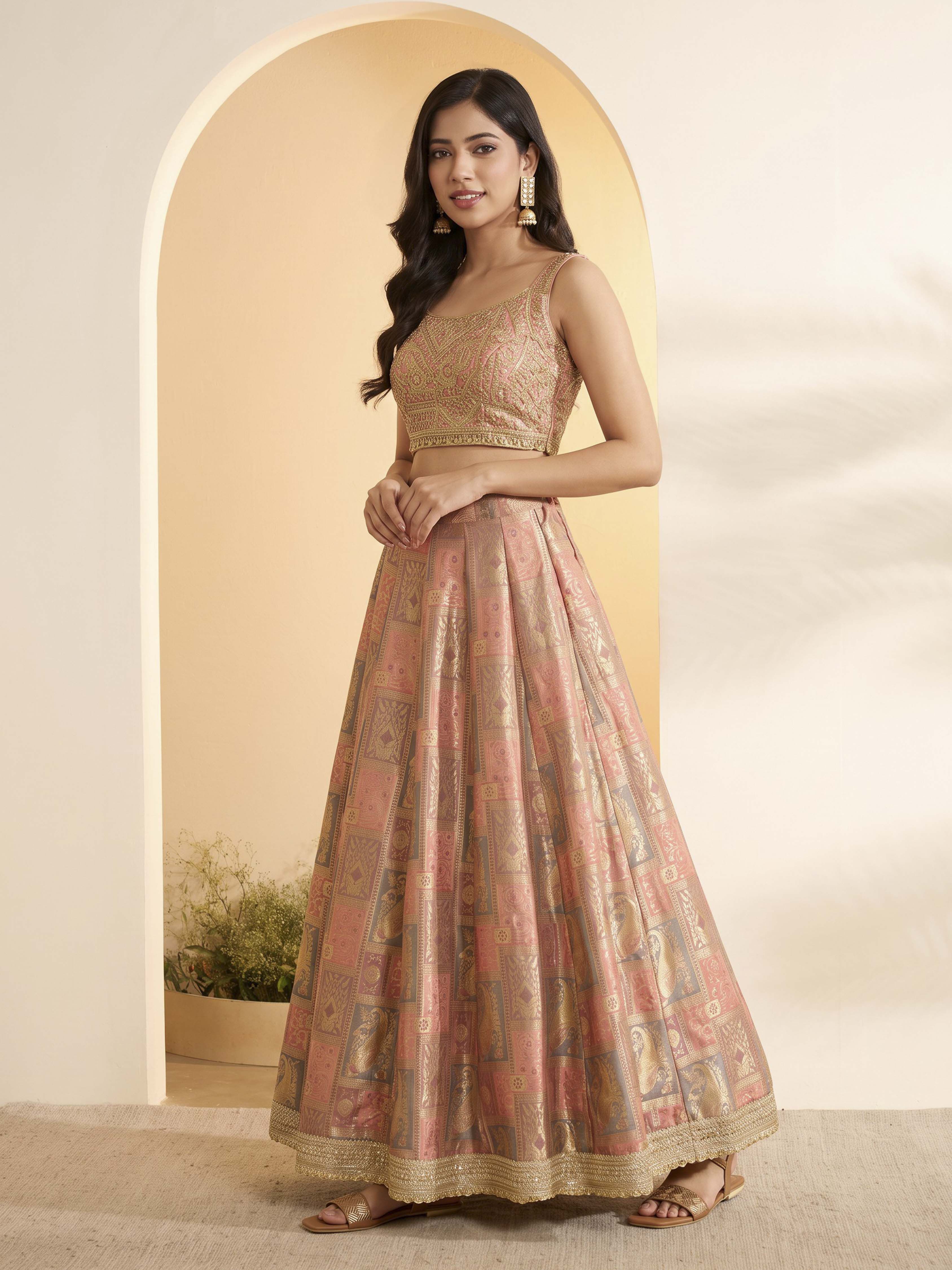 Light Pink Silk Kalidar Lehenga Set image number 6