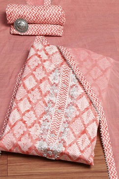 Coral Cotton Printed Embroidered Unstitched Suit Set image number 0