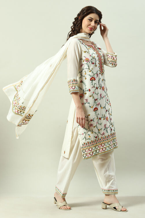 Ivory Cotton Silk Salwar Kurta Salwar Suit Set image number 6